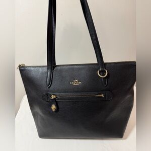 Coach Black Pebbled Leather Tote with Gold Accents
